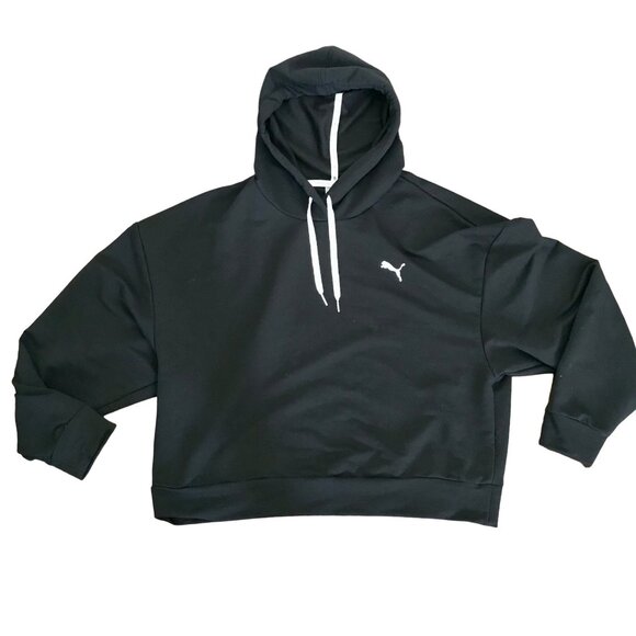 Puma Quick Dry Semi-Cropped Fit Black Lightweight Women's Athletic Hoodie Size L - Picture 1 of 10